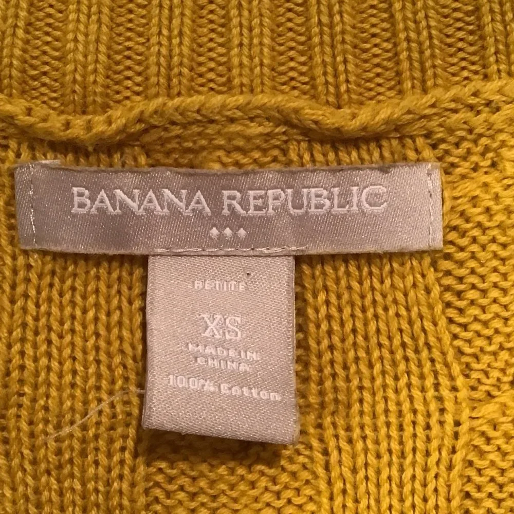 Banana Republic Short Sleeve Mustard Yellow Cable Knit Sweater  Size XS - Picture 9 of 9